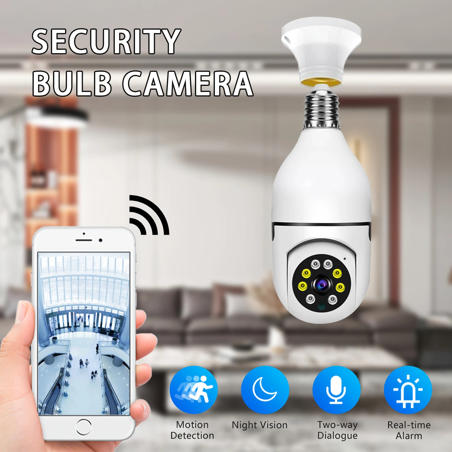 Home Security WiFi E27 LED Bulb Camera Full HD 1080P Wireless 360-degree Panoramic CamTwo-way Voice With Free APP Remote Control
Home Security WiFi E27 LED Bulb Camera Full HD 1080P Wireless 360-degree Panoramic CamTwo-way Voice With Free APP Remote Control