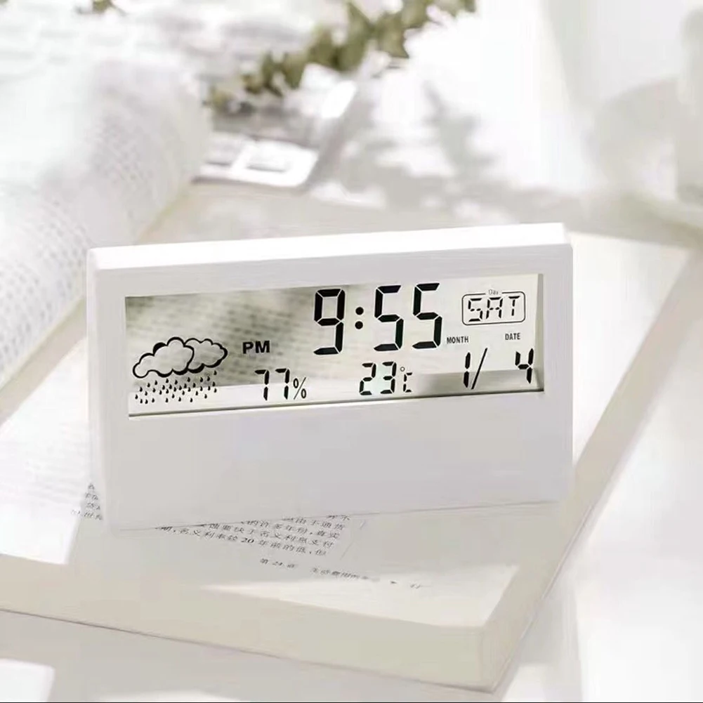 Electric LCD Desk Alarm Clock Calendar Digital Temperature Humidity Clock Creative Weather Display Luminous Small Alarm Clock
Electric LCD Desk Alarm Clock Calendar Digital Temperature Humidity Clock Creative Weather Display Luminous Small Alarm Clock