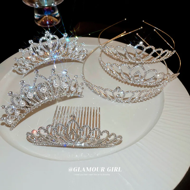 

Hair Bands Pearl Inlaid Diamonds Love Crowns Hair Crowns Fashionable High-end Headbands Girl Hair Accessories Wholesale