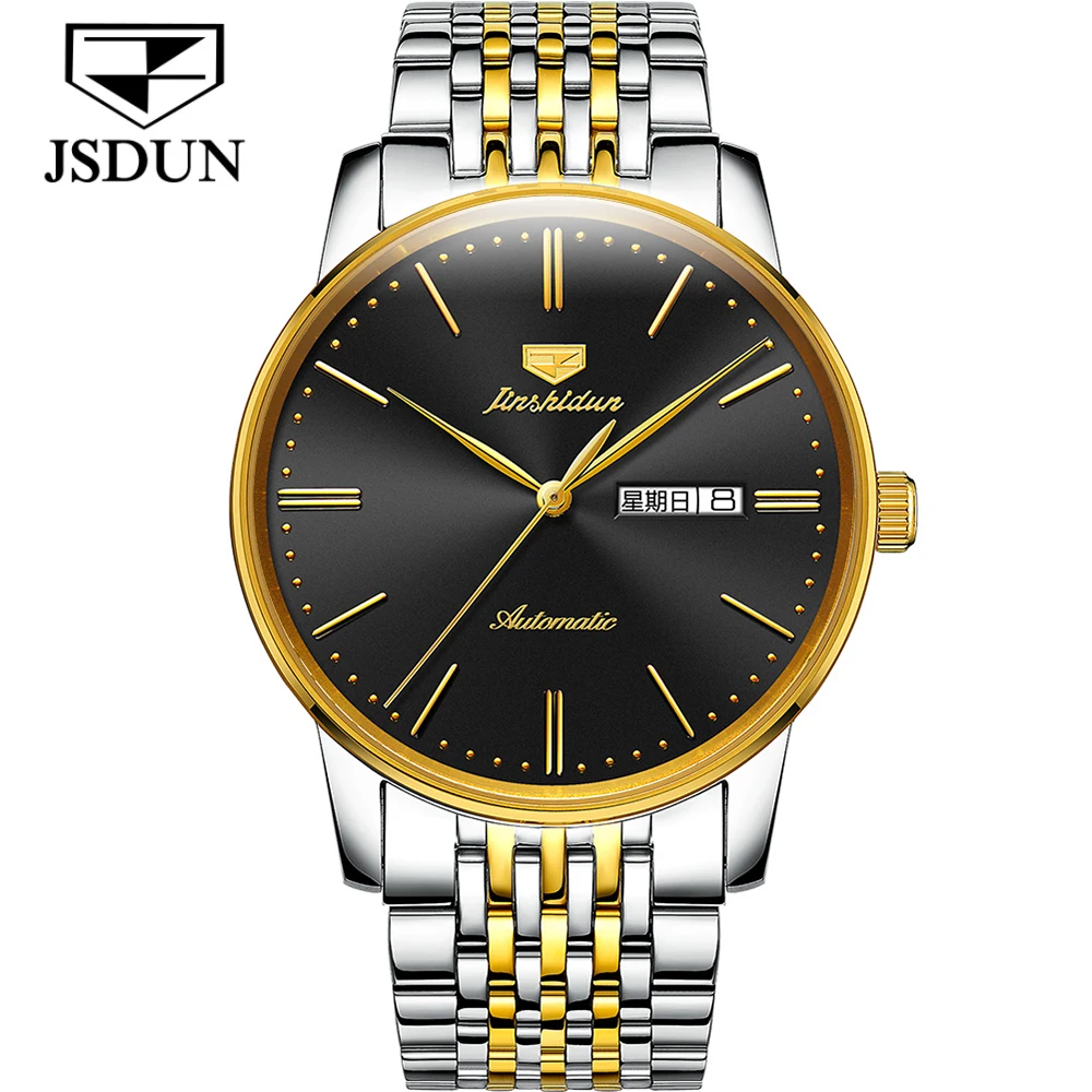 

Часы JSDUN Мужские автоматические механические, брендовые классические золотистые тонкие деловые с сапфировым стеклом, с японским механизмо...