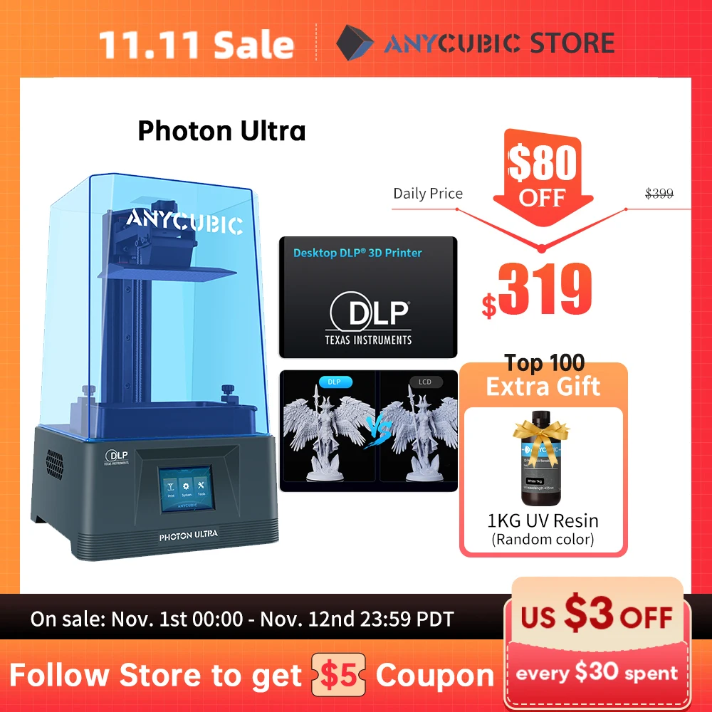 ANYCUBIC Photon ультра DLP быстрые принтеры 12 Вт низкая мощность 6 см/час
