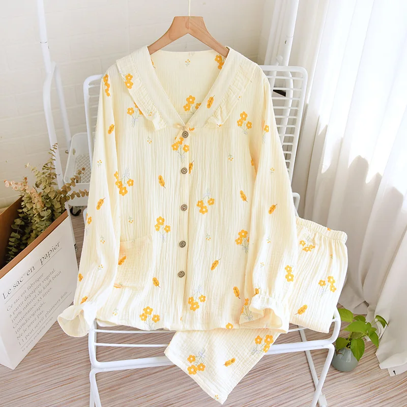 New V-neck Crinkled Gauze Cotton Pajamas with Floral Sleepwear for Women Loungewear Casual and Comfortable Plus Size Home Wear
New V-neck Crinkled Gauze Cotton Pajamas with Floral Sleepwear for Women Loungewear Casual and Comfortable Plus Size Home Wear