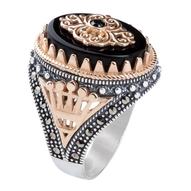 Retro Handmade Turkish Signet Ring Vintage Men Two Tone Plated Pattern Ring Inlay Black Zircon Party Punk Motor Biker Ring
Retro Handmade Turkish Signet Ring Vintage Men Two Tone Plated Pattern Ring Inlay Black Zircon Party Punk Motor Biker Ring