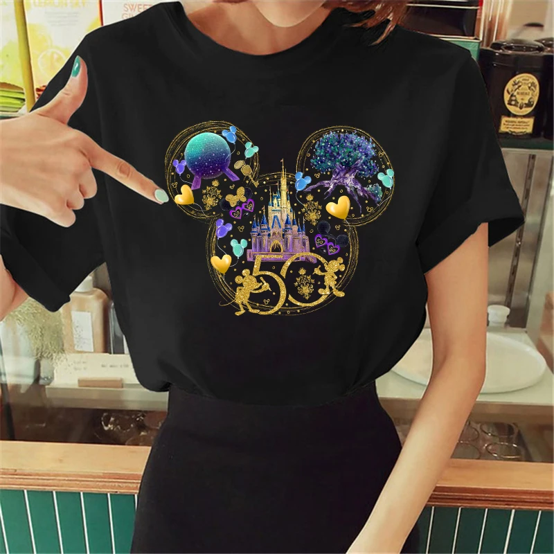 Disney 50th Anniversary Printed Women Black T-shirt Short Sleeve Kawaii Cartoon Female T-shirt Casual Women's Loose Clothes
Disney 50th Anniversary Printed Women Black T-shirt Short Sleeve Kawaii Cartoon Female T-shirt Casual Women's Loose Clothes
