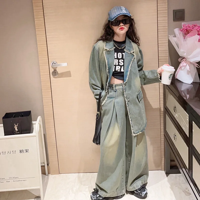 Girls' Set 2023 Autumn New Fashionable Net Red Fashion Denim Suit Coat Two Piece Set
Girls' Set 2023 Autumn New Fashionable Net Red Fashion Denim Suit Coat Two Piece Set