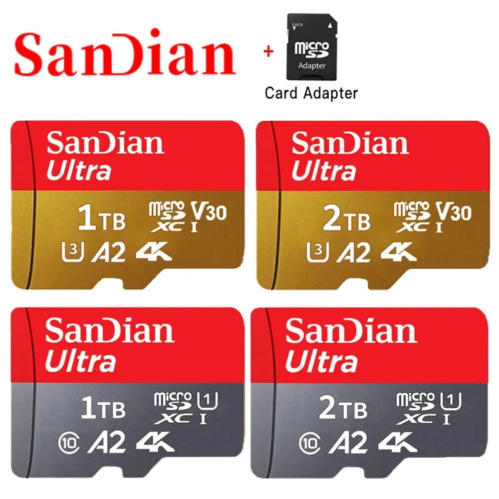 SAN DIAN 100% Original 2TB Micro SD Card Class 10 TF Card 1TB Up To 30MB/s Memory Card For Phone Tablet Flash Card
SAN DIAN 100% Original 2TB Micro SD Card Class 10 TF Card 1TB Up To 30MB/s Memory Card For Phone Tablet Flash Card