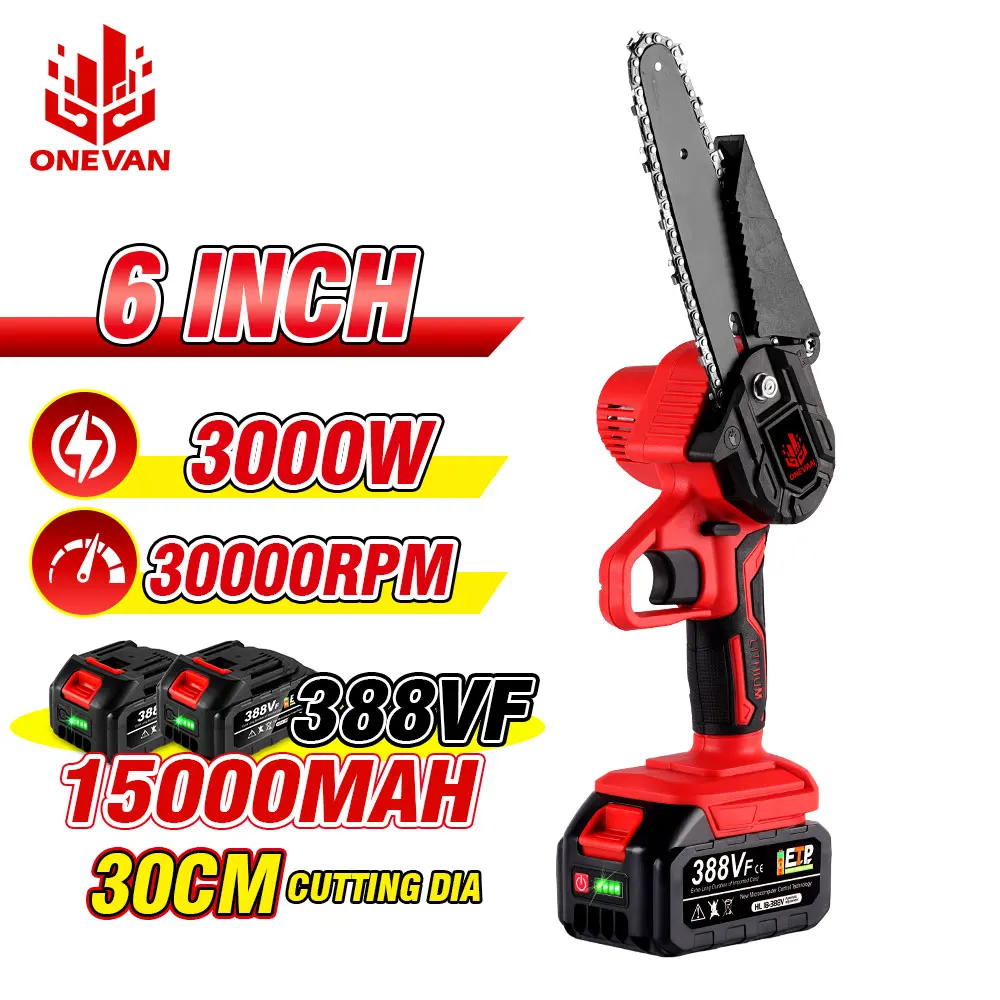 ONEVAN 6Inch Cordless Eletric Chainsaw 30000RPM Rechargeable Saw Battery Chainsaw Gardening Power Tools For Makita 18V Battery
ONEVAN 6Inch Cordless Eletric Chainsaw 30000RPM Rechargeable Saw Battery Chainsaw Gardening Power Tools For Makita 18V Battery