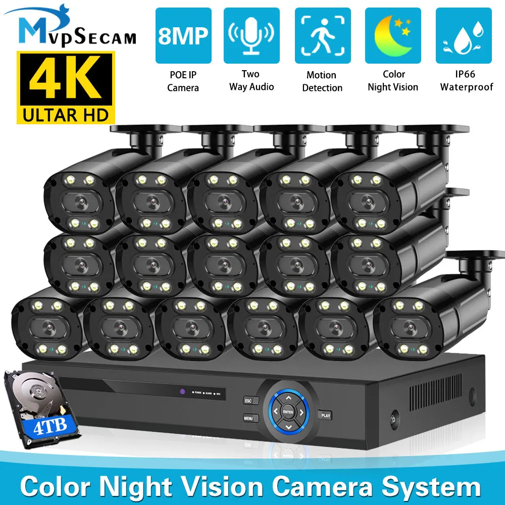 

4K 16CH CCTV System POE NVR Kit Bullet Color Night Vision AI Motion Detection H.265 Video Surveillance IP Security Camera P2P