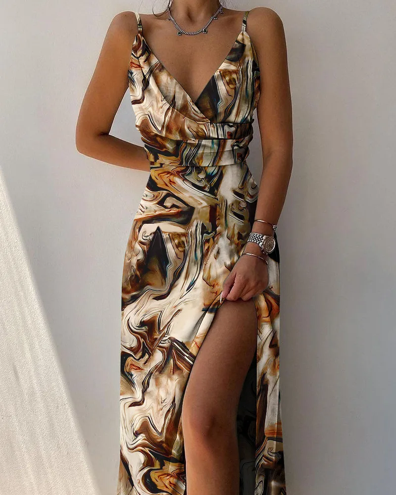 New Style Abstract Printing Split Elegant Dress Women Sexy Strap Backless Suspender Maxi Dresses
New Style Abstract Printing Split Elegant Dress Women Sexy Strap Backless Suspender Maxi Dresses