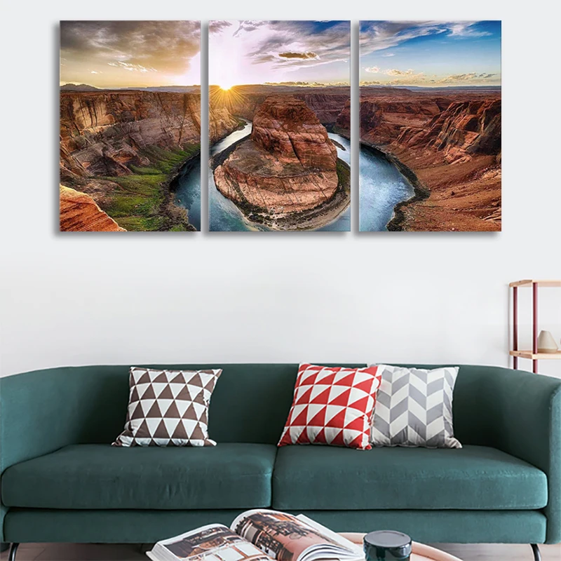 

3 Pieces Canvas Wall Art - Sunset Moment at Horseshoe Bend, Colorado River, Grand Canyon National Park, Arizona USA Drop shippin