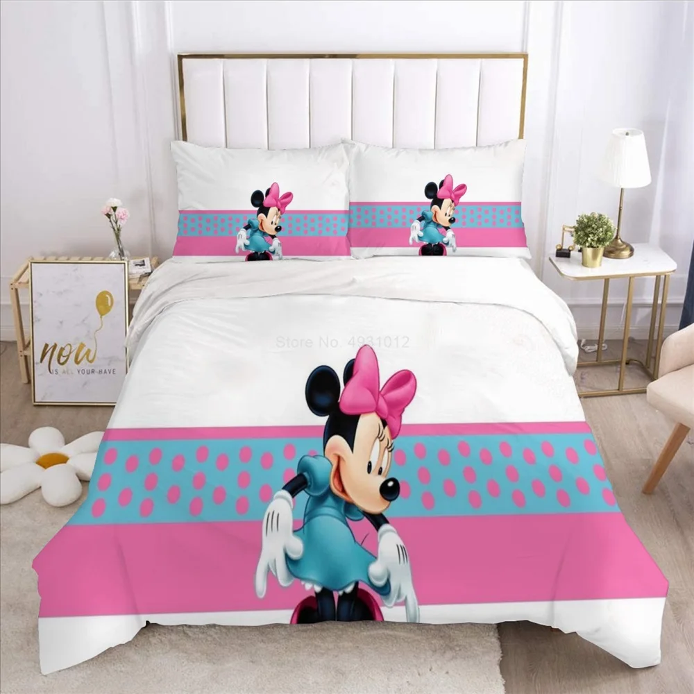 New Arrival Cute White Blue Pink Strips Minnie Mouse Bedding Set Polyester Bedlinen Duvet Cover Pillowshams for Girls Gift
New Arrival Cute White Blue Pink Strips Minnie Mouse Bedding Set Polyester Bedlinen Duvet Cover Pillowshams for Girls Gift