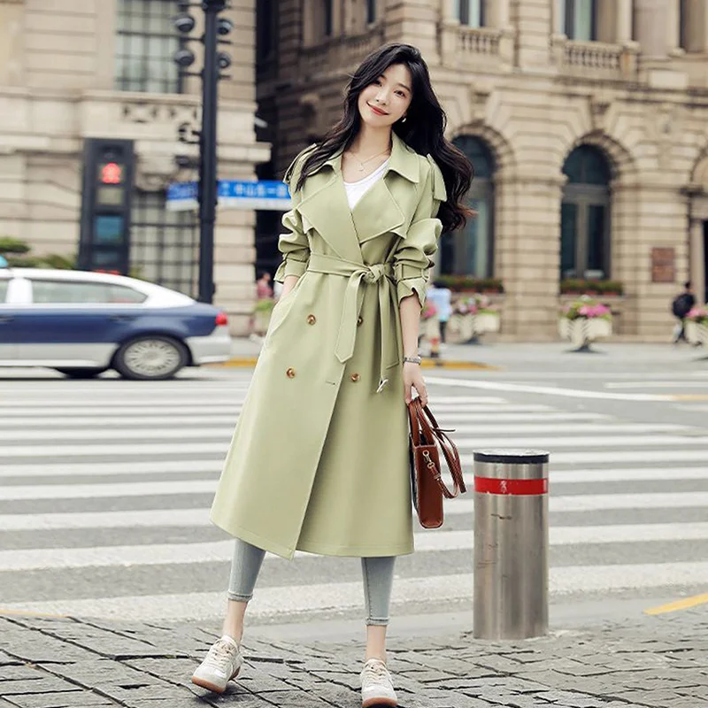 British Style Mid-Length Windbreaker With Belt Green Orange Spring Autumn New Women Casual Lapel Long Sleeve Female Trench Coat
British Style Mid-Length Windbreaker With Belt Green Orange Spring Autumn New Women Casual Lapel Long Sleeve Female Trench Coat