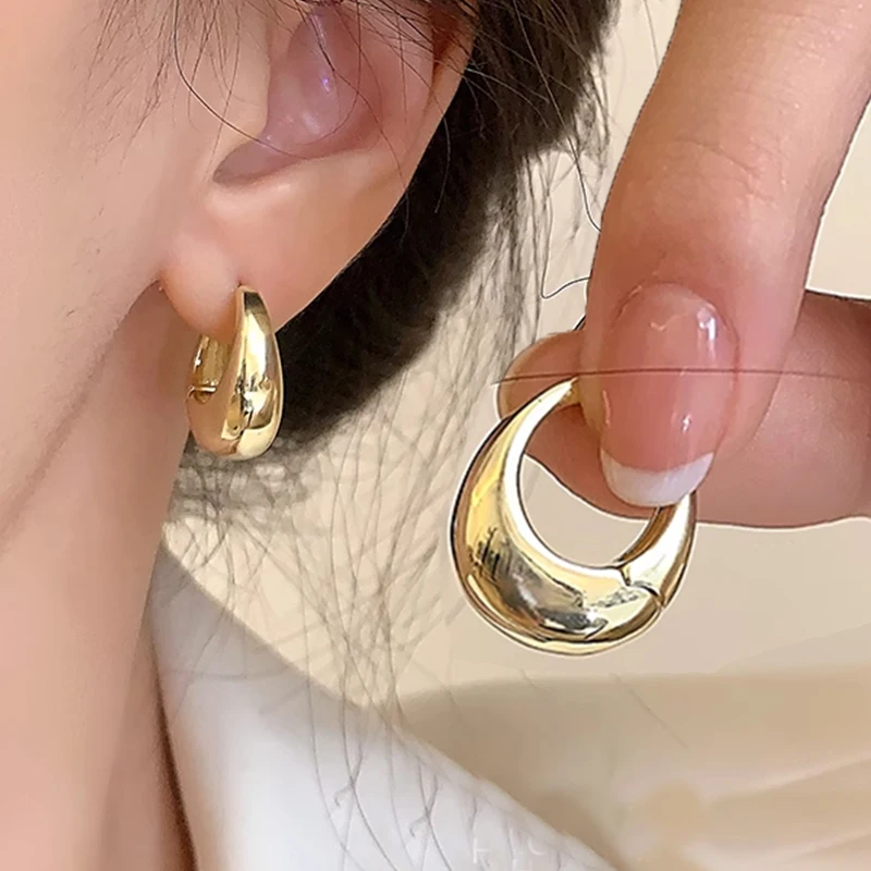 

Punk Stainless Steel Smooth Metal Chunky Hoop Earrings for Women Girls Fashion Round Circle Hoops Statement Earrings Jewelry