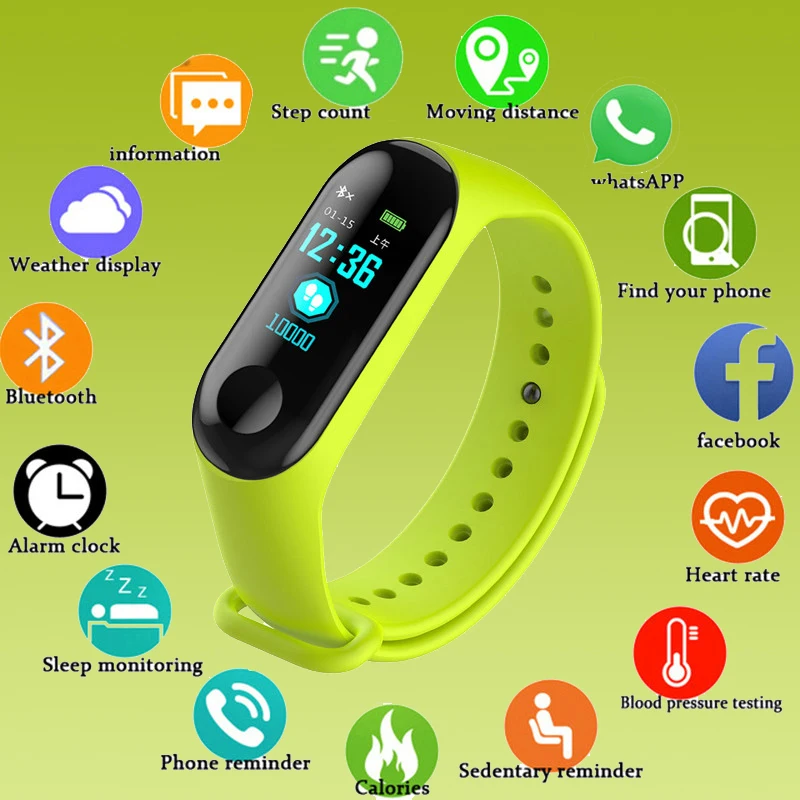 Smart Watch Fitness Wristwatch Color Screen Sport Bracelet Activity Running Tracker Heart Rate for Children Men Women Watch M3 
Smart Watch Fitness Wristwatch Color Screen Sport Bracelet Activity Running Tracker Heart Rate for Children Men Women Watch M3