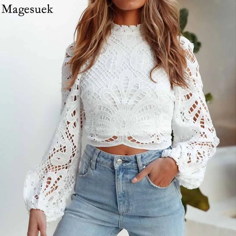 Casual Crochet Hollow Out Cropped Women's Shirt Elegant Long Sleeve Lace Blouses Women Tops Turtleneck White Female Blusas 16296
Casual Crochet Hollow Out Cropped Women's Shirt Elegant Long Sleeve Lace Blouses Women Tops Turtleneck White Female Blusas 16296