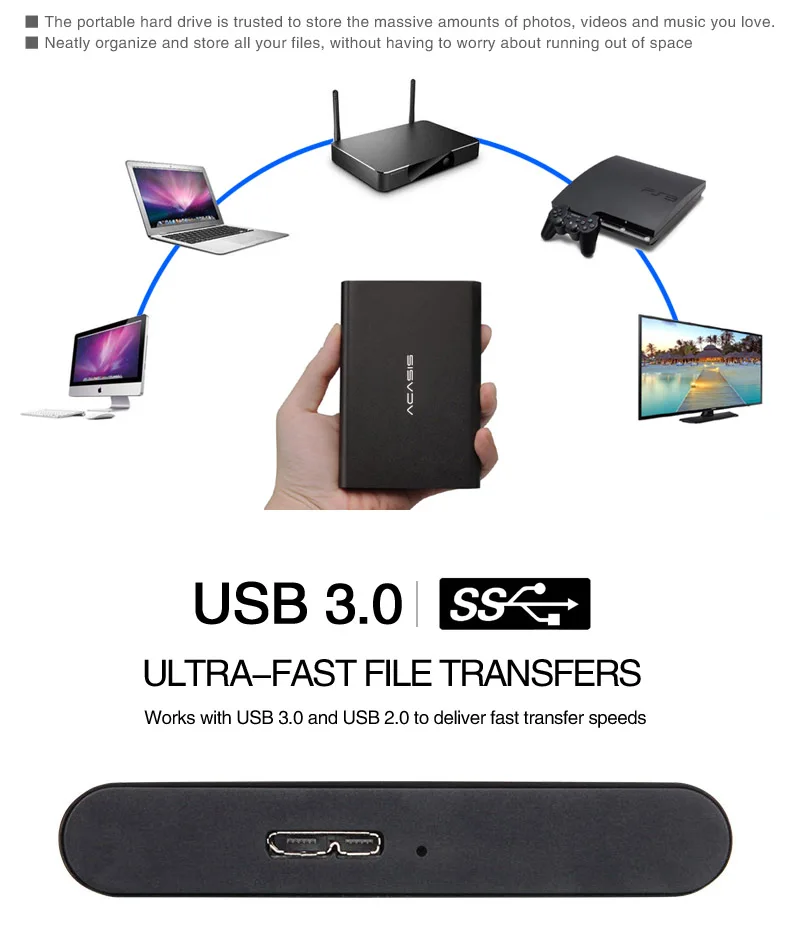 Внешний жесткий диск ACASIS супер внешний 2 ТБ USB 3 0 HDD для ПК Mac планшетов Xbox PS4 PS5 ТВ