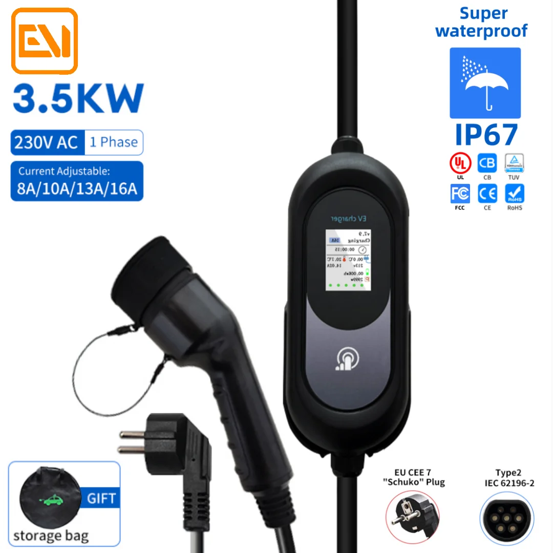 EV Portable Charger Type2 3.5KW 16A Wallbox Adjustable Current For Electric Car CEE Plug With 3.5M Fast Charging Car Charger
EV Portable Charger Type2 3.5KW 16A Wallbox Adjustable Current For Electric Car CEE Plug With 3.5M Fast Charging Car Charger