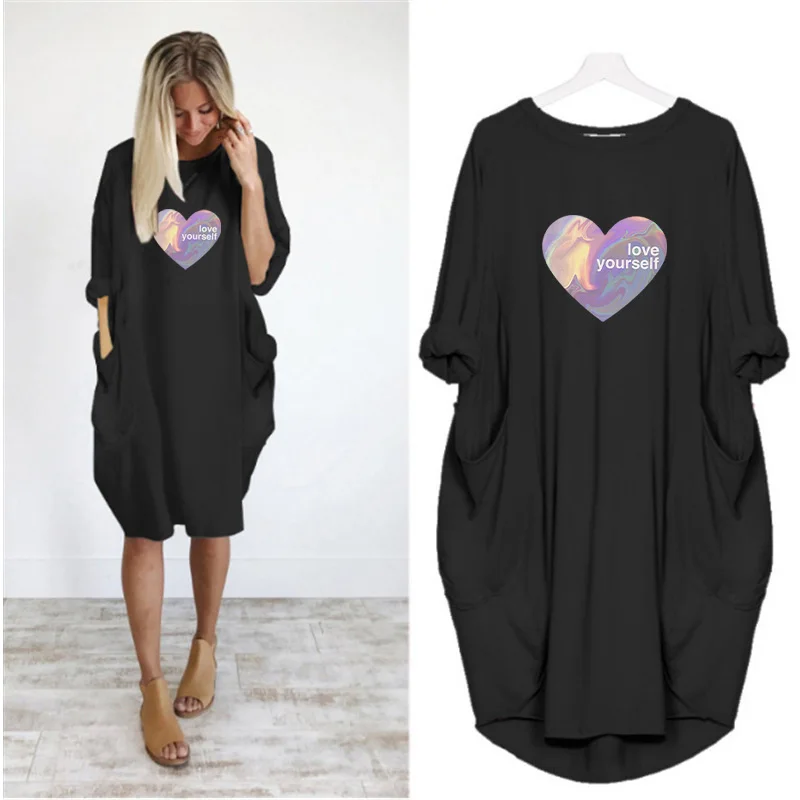 Women's Dresses Vintage Elegant Loose Casual Heart Print Long Sleeves O Neck Big Pockets Midi Dress Summer Autumn Party Clothes
Women's Dresses Vintage Elegant Loose Casual Heart Print Long Sleeves O Neck Big Pockets Midi Dress Summer Autumn Party Clothes
