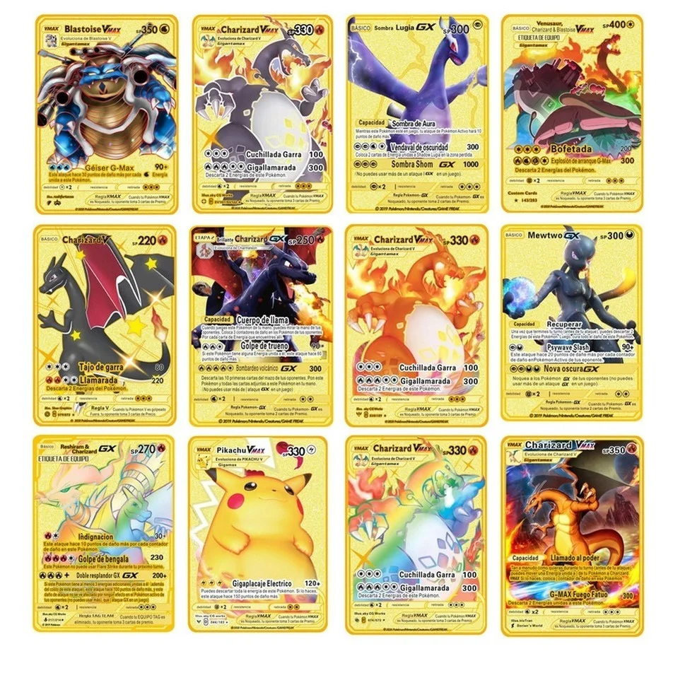 Покемон металлические карты английский и испанский игры аниме Боевая карта Золотой Charizard Max Pikachu Mewtwo коллекционные карты подарки для детей 
Покемон металлические карты английский и испанский игры аниме Боевая карта Золотой Charizard Max Pikachu Mewtwo коллекционные карты подарки для детей