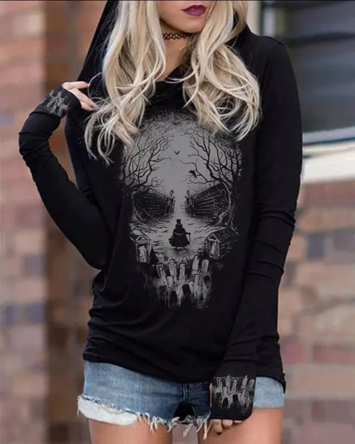 Halloween Skull Print Long Sleeve Hooded Pullover Sweatshirt y2k clothes All-Match Autumn Female Fashion Tops Women 2022
Halloween Skull Print Long Sleeve Hooded Pullover Sweatshirt y2k clothes All-Match Autumn Female Fashion Tops Women 2022