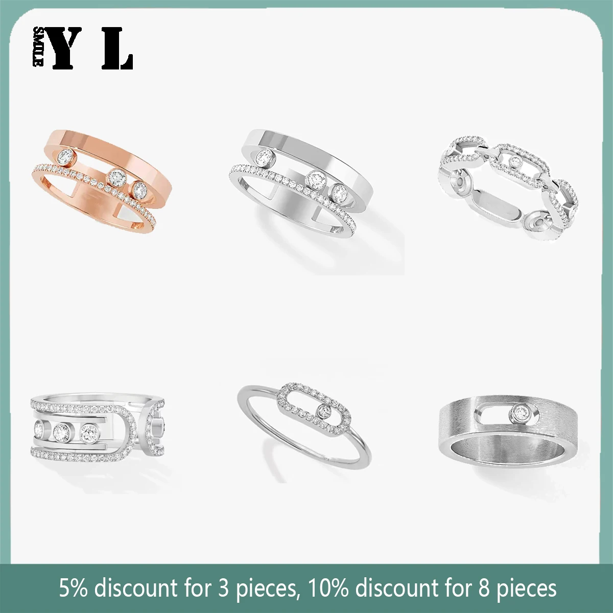 French Luxury Jewelry New 925 Sterling Silver Couple Ring Electroplating Gold Three Diamond Mobile Ring MOVE ROMANE
French Luxury Jewelry New 925 Sterling Silver Couple Ring Electroplating Gold Three Diamond Mobile Ring MOVE ROMANE