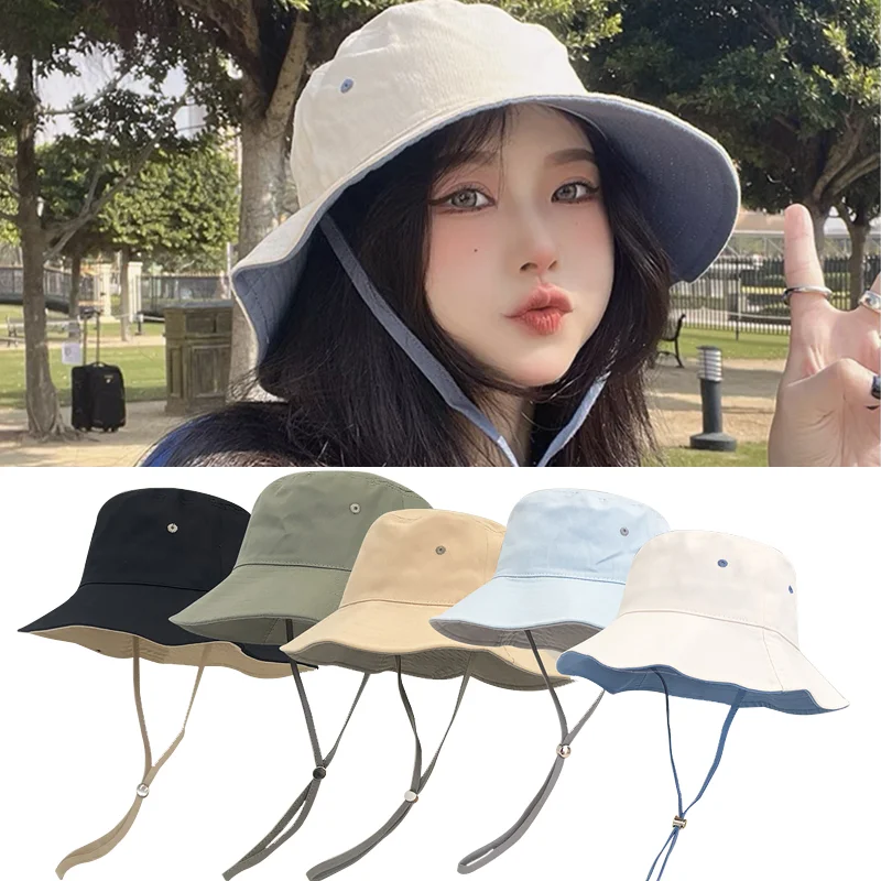 Sunscreen Sun Cap Summer Drawstring Fisherman Hat Women Lady Girls Outdoors Travel Sunshade Solid Color Bucket Hat Fashion Caps
Sunscreen Sun Cap Summer Drawstring Fisherman Hat Women Lady Girls Outdoors Travel Sunshade Solid Color Bucket Hat Fashion Caps