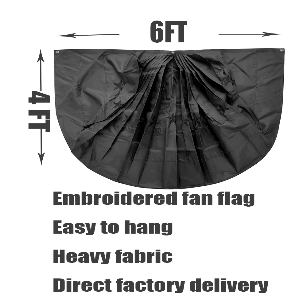 

High Quality Polyester All Black America USA National Embroider Half Circle Fans Flags