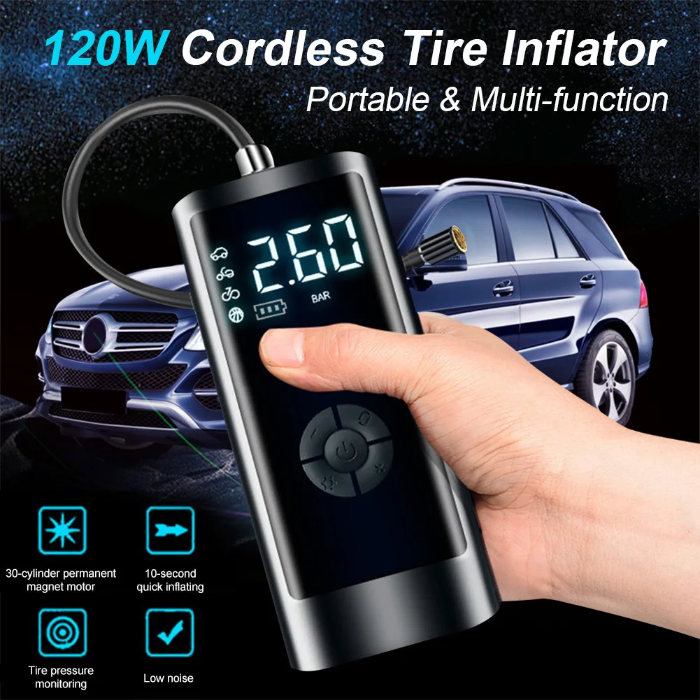 260PSI Rechargeable Car Tire Air Inflator Pump with LED Lamp for Car Motorcycle Bicycle Tyre Balls Wireless Auto Air Compressor
260PSI Rechargeable Car Tire Air Inflator Pump with LED Lamp for Car Motorcycle Bicycle Tyre Balls Wireless Auto Air Compressor