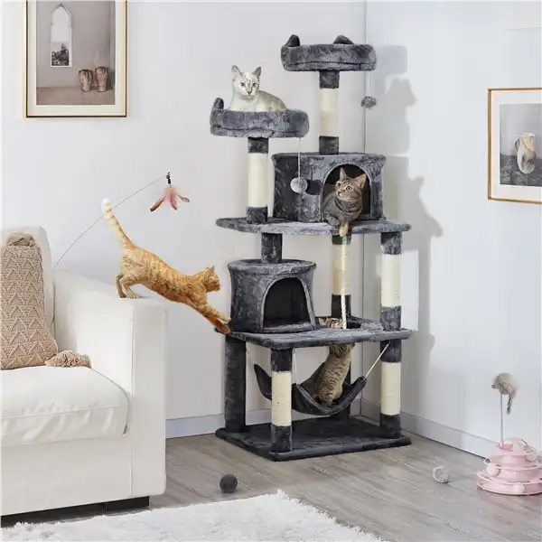 62.2'' H Multi Level Cat Tree Tower Condo with 2 Condos, 2 Foam-Padded Perches, Scratching Post & Fur Ball, Dark Gray
62.2'' H Multi Level Cat Tree Tower Condo with 2 Condos, 2 Foam-Padded Perches, Scratching Post & Fur Ball, Dark Gray