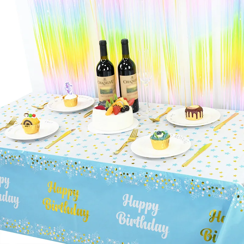 

1Pc Happy Birthday Decor Letter Printed Tablecloth Decoration Drawing Scene Layout Wedding Celebration Parti Table Supplies