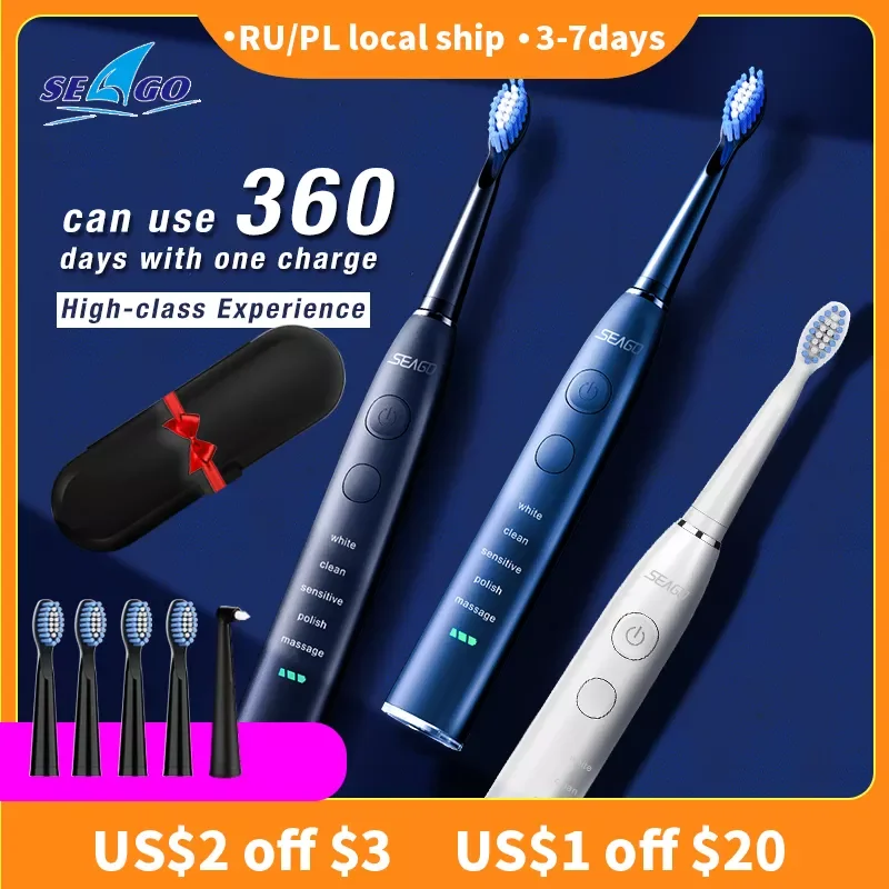 SEAGO Oral Smart Rechargeable Electric Toothbrush Sonic for 5 modes with 4 Brush Heads & 1 Interdental brush SG575 couple gi
SEAGO Oral Smart Rechargeable Electric Toothbrush Sonic for 5 modes with 4 Brush Heads & 1 Interdental brush SG575 couple gi