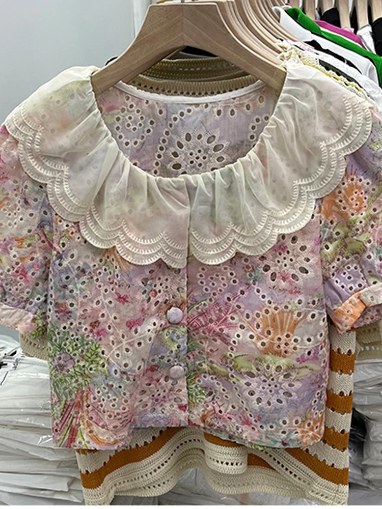 Korobov Unique Sweet Shirts Hollow Out Design Blouses Doll Collar Short Sleeve Top Female Vintage Fashion Camisas Y Blusas
Korobov Unique Sweet Shirts Hollow Out Design Blouses Doll Collar Short Sleeve Top Female Vintage Fashion Camisas Y Blusas