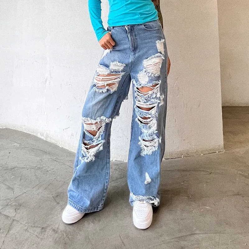 Fashion Personality Hole Jeans New High Waist Washed Ripped Wide Leg Trousers Women Trendy Streetwear Straight Loose Denim Pants
Fashion Personality Hole Jeans New High Waist Washed Ripped Wide Leg Trousers Women Trendy Streetwear Straight Loose Denim Pants