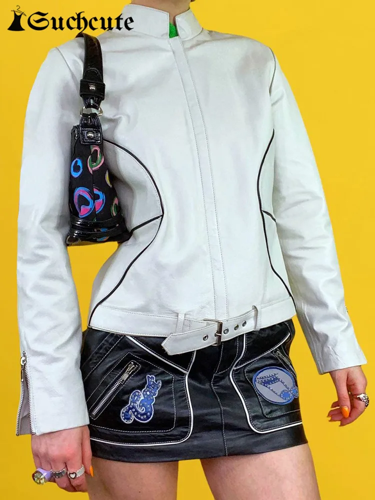 SUCHCUTE Biker Leather Jacket Women Autumn Winter Streetwear Bright Line Zipper PU Crop Coat Hip Hop Long Sleeve White Outwear
SUCHCUTE Biker Leather Jacket Women Autumn Winter Streetwear Bright Line Zipper PU Crop Coat Hip Hop Long Sleeve White Outwear