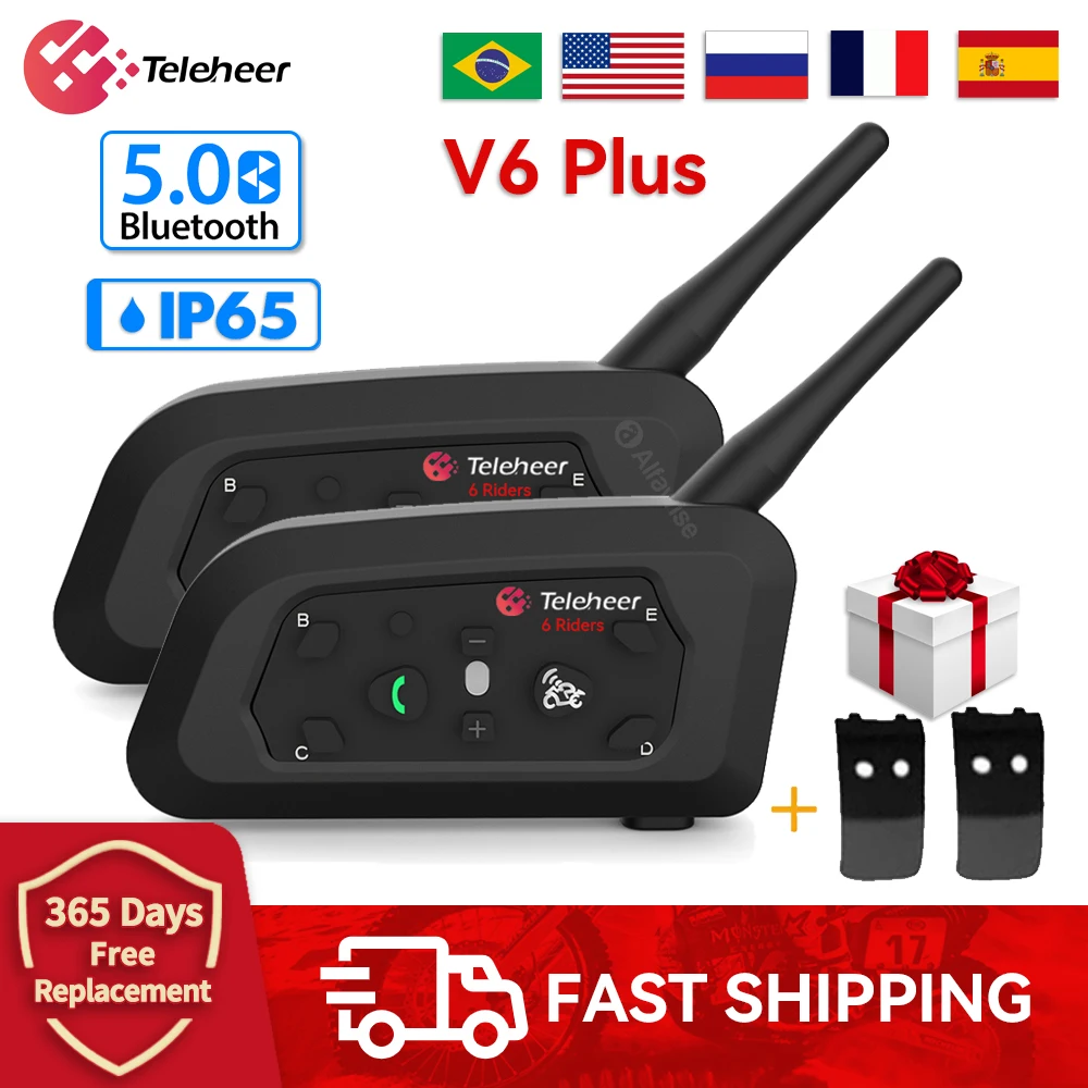Teleheer V6 Plus Helmet Headset Motorcycle Intercom Waterproof Wireless BT 5.0 Noise Reduction 6 Rider Communication GPS 1500m 
Teleheer V6 Plus Helmet Headset Motorcycle Intercom Waterproof Wireless BT 5.0 Noise Reduction 6 Rider Communication GPS 1500m