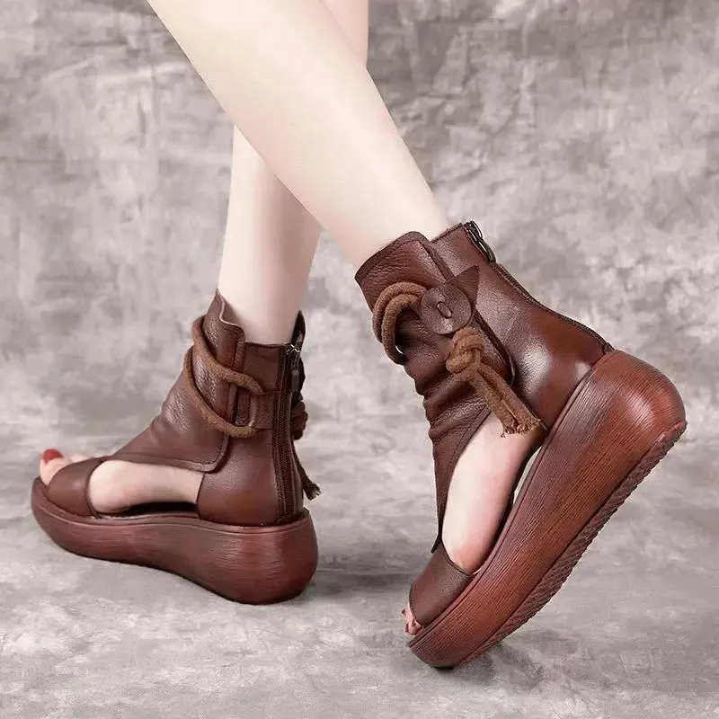 

Retro Roman Sandals Women's Summer High Heel Fashion Shoes Women's High Top Wedge Heel Boots Platform Fish Mouthed Sandals