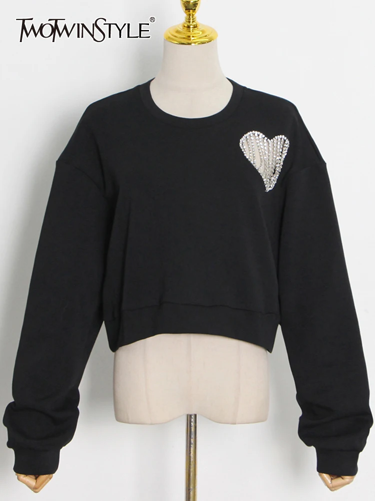 TWOTWINSTYLE Patchwork Diamond Sweatshirt For Female O Neck Long Sleeve Hollow Out High Waist Slimming Women's Casual Sweatshirt
TWOTWINSTYLE Patchwork Diamond Sweatshirt For Female O Neck Long Sleeve Hollow Out High Waist Slimming Women's Casual Sweatshirt