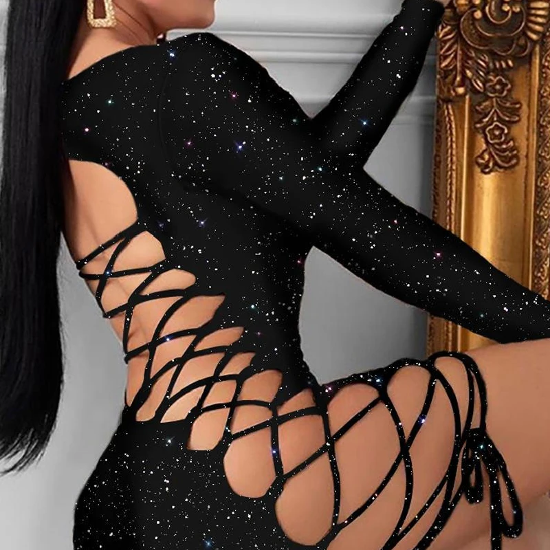 Bandage Sexy Club Dress Backless Long Sleeve Bodycon Sequin Dress Bright Hollow Black Party Nightclub Dresses Robes Women 19642
Bandage Sexy Club Dress Backless Long Sleeve Bodycon Sequin Dress Bright Hollow Black Party Nightclub Dresses Robes Women 19642