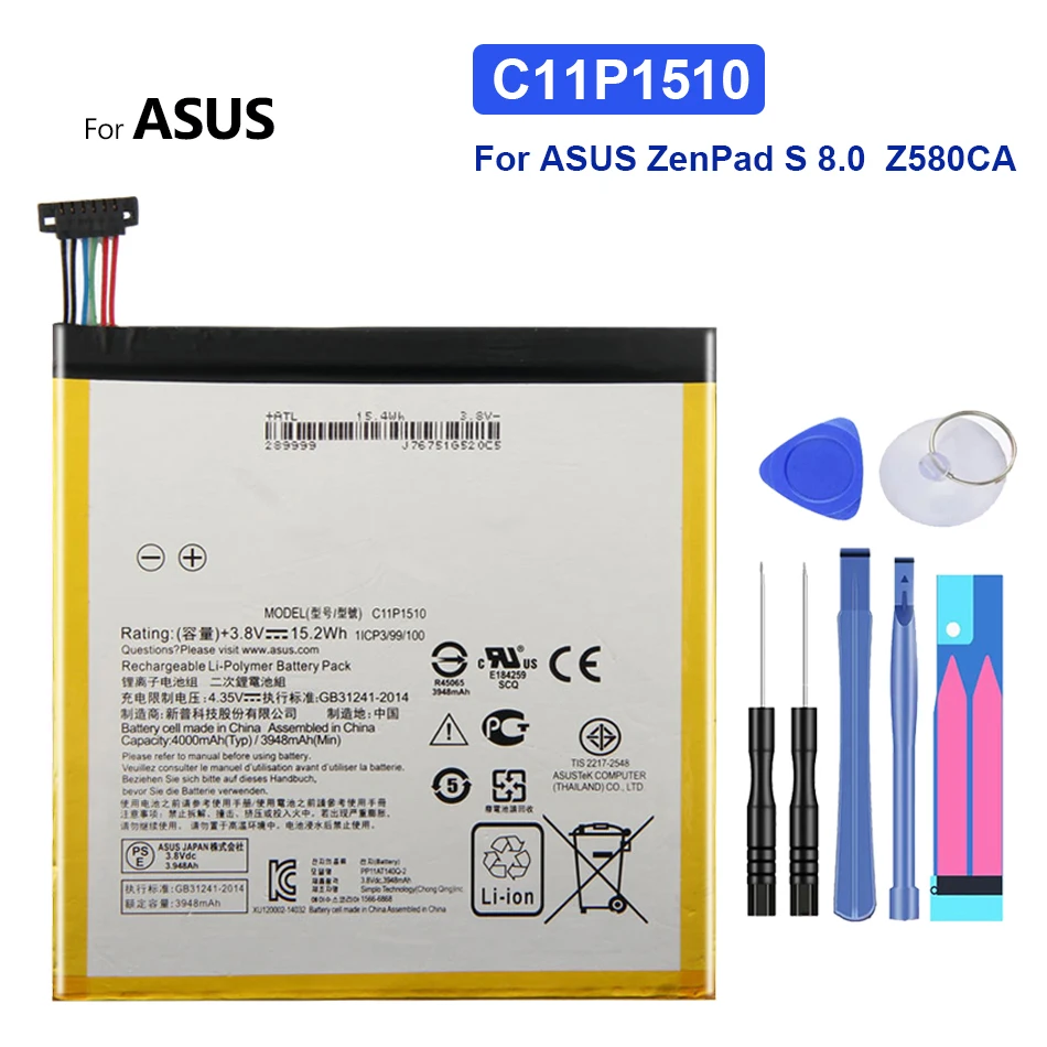 C11P1510 4000mAh Battery For ASUS ZenPad S 8.0 Z580CA Bateria + Free Tools with Track Code 
C11P1510 4000mAh Battery For ASUS ZenPad S 8.0 Z580CA Bateria + Free Tools with Track Code