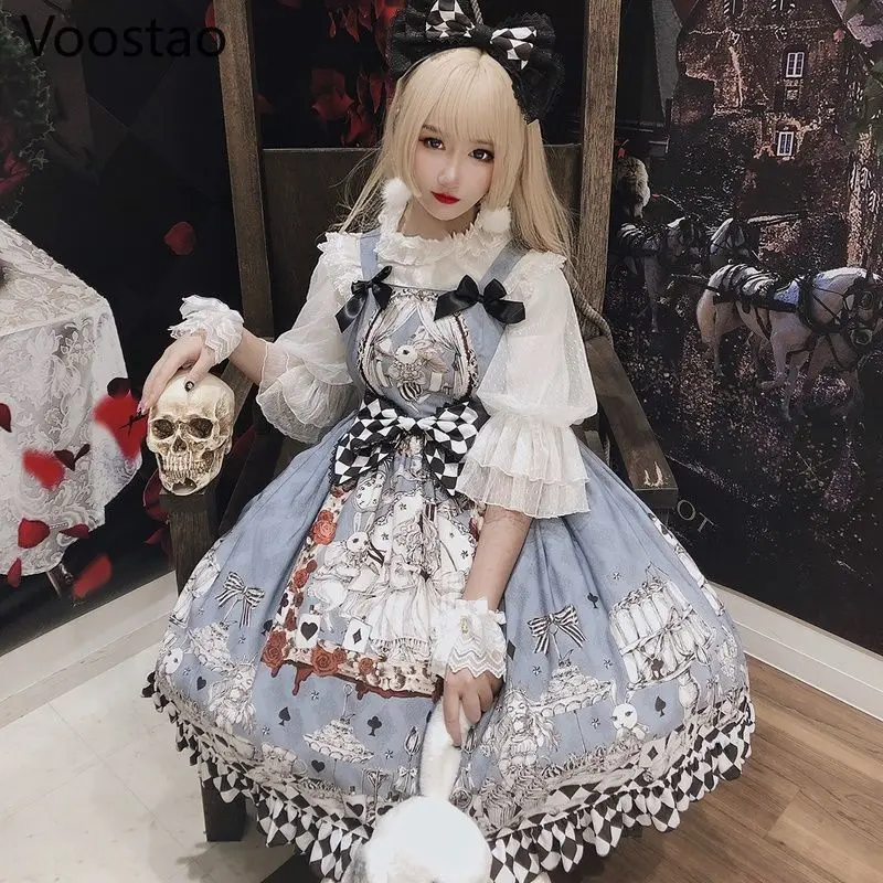 

Lolita Jsk Dress Women Harajuku Cool Sleeveless Punk Suspender Dresses Japanese Gothic Lolita Dress Girls Vintage Dark Funeral