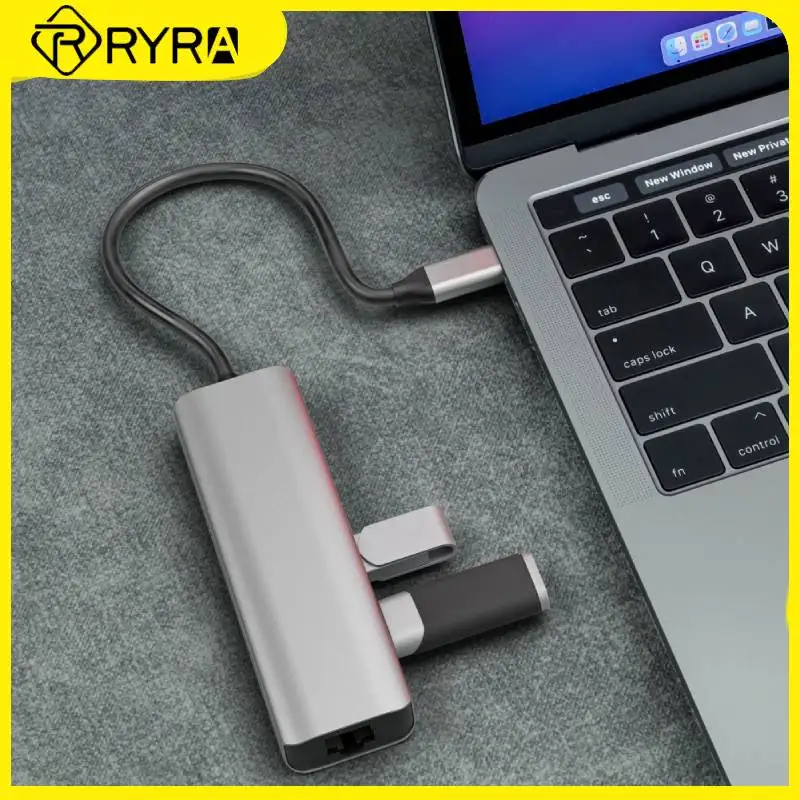 

RYRA 6 Ports Expansion Dock USB3.0 Hub 100Mbps RJ45 Docking Stations Multi-port Splitter 4K 60hz Fast Charging Adapter PC Laptop