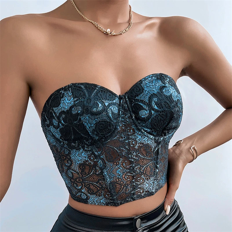 Women Corset Strapless Contrast Color Perspective Sexy Tube Top Lace Off-the-Shoulder Summer Slim Top Ladies Camisole Crop Top
Women Corset Strapless Contrast Color Perspective Sexy Tube Top Lace Off-the-Shoulder Summer Slim Top Ladies Camisole Crop Top