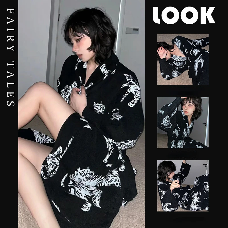 Robe Fashion Loose Soft Comfortable Black White Tiger Print Sweet Night Senior Women Belt Bathrobe Sleep Sleepwear 2022
Robe Fashion Loose Soft Comfortable Black White Tiger Print Sweet Night Senior Women Belt Bathrobe Sleep Sleepwear 2022
