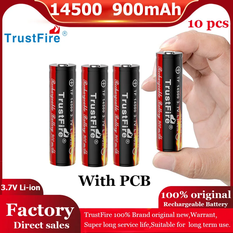 100% TrustFire AA 14500 Li Ion Battery 3.7v 900mAh Rechargeable Lithium Batteries For Flashlight Toy Calculator Gamepad
100% TrustFire AA 14500 Li Ion Battery 3.7v 900mAh Rechargeable Lithium Batteries For Flashlight Toy Calculator Gamepad