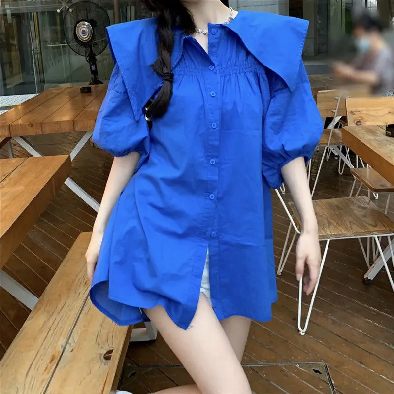Peter Pan Collar Shirts Women Summer Loose Mid-length Kawaii Puff Sleeve Fashion Folds Preppy Girls Leisure Design Vintage Tops
Peter Pan Collar Shirts Women Summer Loose Mid-length Kawaii Puff Sleeve Fashion Folds Preppy Girls Leisure Design Vintage Tops