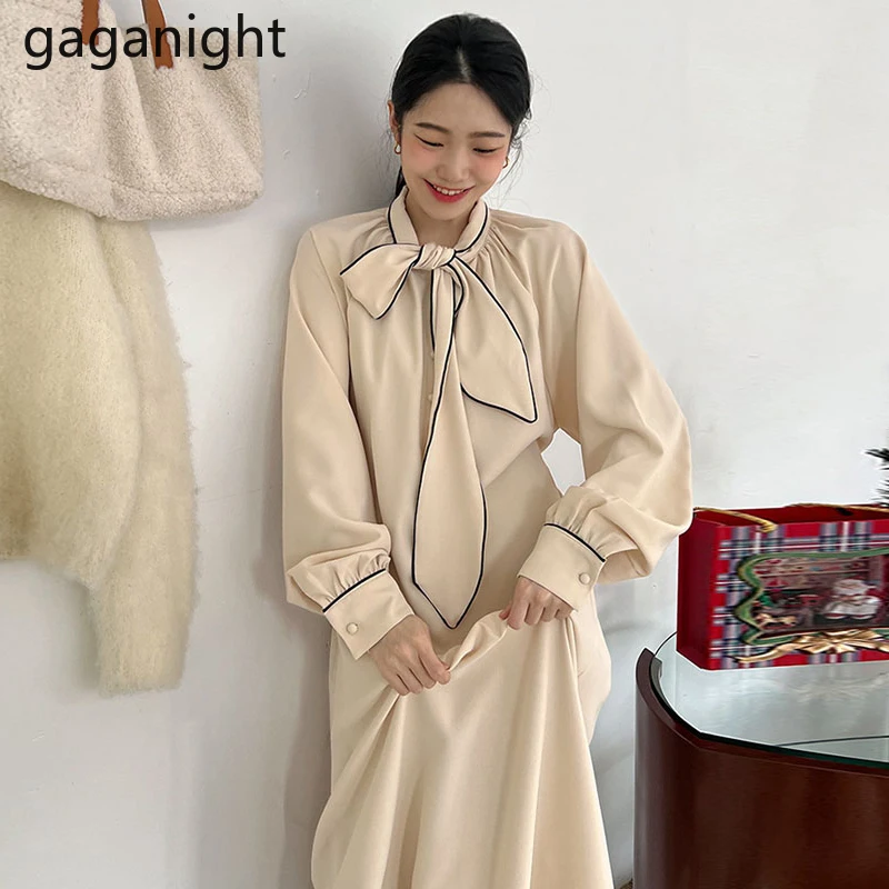 Gaganight Women Elegant Temperament Bow Tie Contrast Color Dress 2021 Spring Autumn New Korean Chic Loose Long Puff Sleeve Dress
Gaganight Women Elegant Temperament Bow Tie Contrast Color Dress 2021 Spring Autumn New Korean Chic Loose Long Puff Sleeve Dress