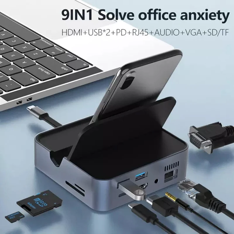 USB C HuB 9 in1 MultiPort Adapter with 4K HDMI / VGA, PD 100W 3.5mm Audio/Mic, USB C Hub Dongle for Laptops MacBook Pro/Air M1
USB C HuB 9 in1 MultiPort Adapter with 4K HDMI / VGA, PD 100W 3.5mm Audio/Mic, USB C Hub Dongle for Laptops MacBook Pro/Air M1