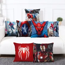 45*45cm Marvel Series Full Hero Character Print Pillowcase Disney Spiderman Groot Ant Iron Man Hulk Avengers Home Pillow Case