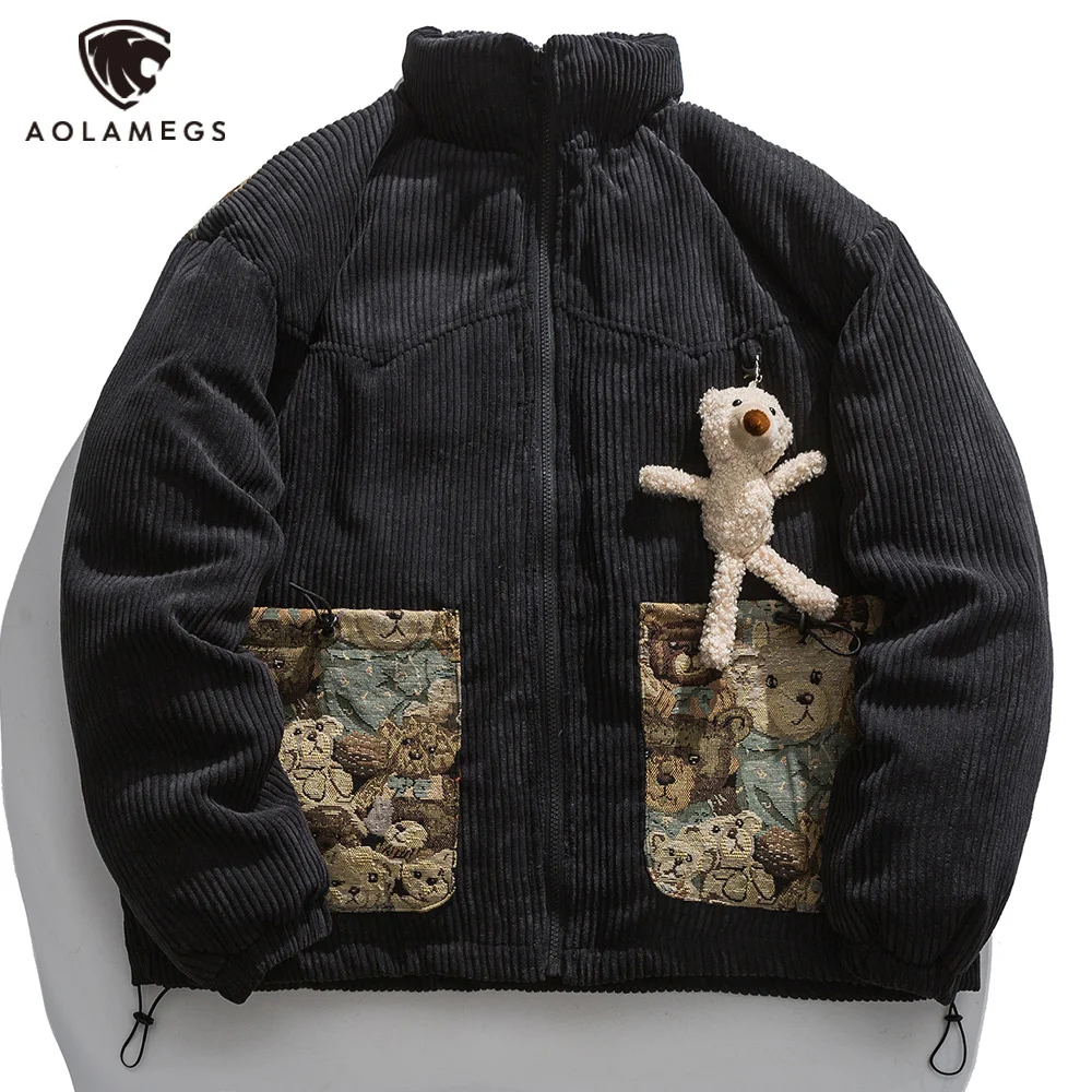 Aolamegs Down Jacket Men Furry Cute Bear Pocket Patchwork Parka Coats Winter Warm Cozy Thick Fashion Retro College Style Outwear 
Aolamegs Down Jacket Men Furry Cute Bear Pocket Patchwork Parka Coats Winter Warm Cozy Thick Fashion Retro College Style Outwear