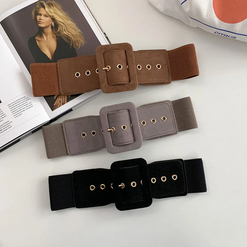Women Vintage Suede Wide Belts For Coat Dress Elastic Wasitband Lady Square Buckle Waist Belt Summer Female Apparel Accessories
Women Vintage Suede Wide Belts For Coat Dress Elastic Wasitband Lady Square Buckle Waist Belt Summer Female Apparel Accessories